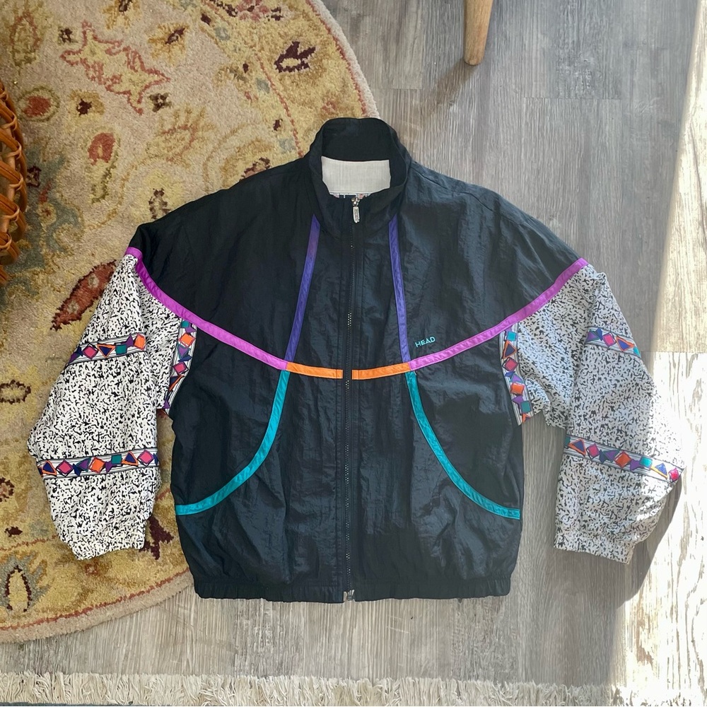 SOLD Vintage 1990s HEAD Abstract Cotton Lined Nylon Windbreaker Jacket Size M - Picture 4 of 14